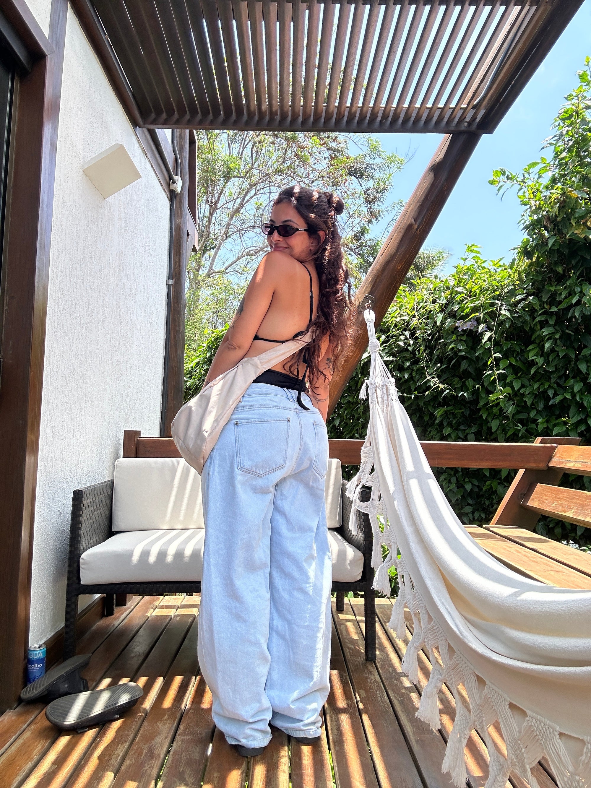 calça jeans ajustável wide light blue