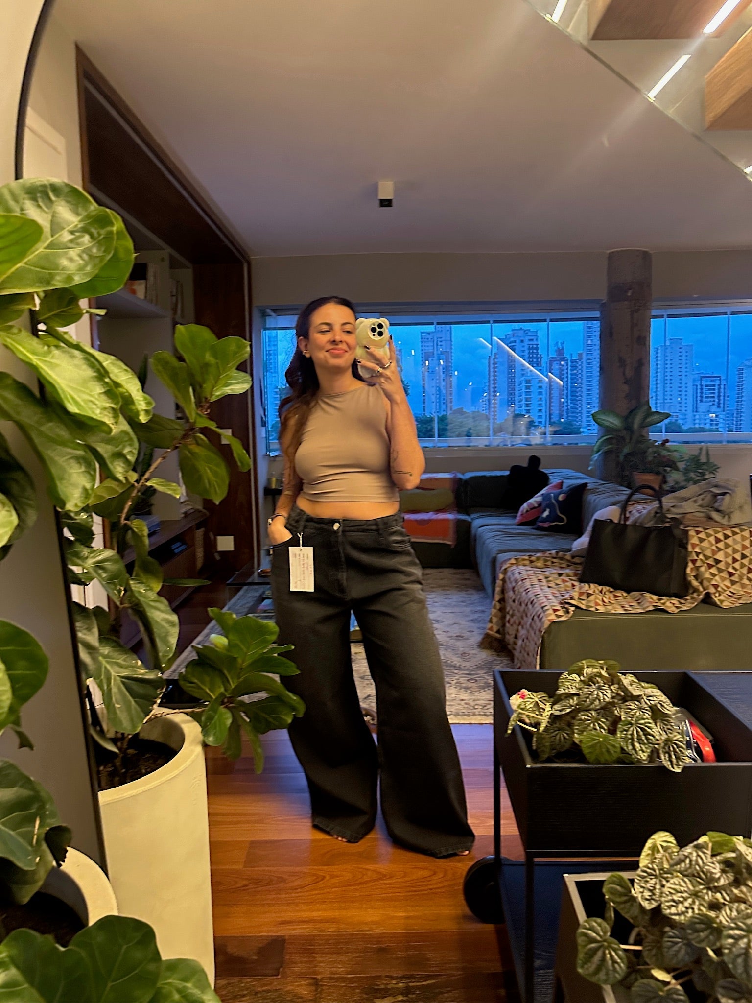 calça jeans ajustável wide midnight black