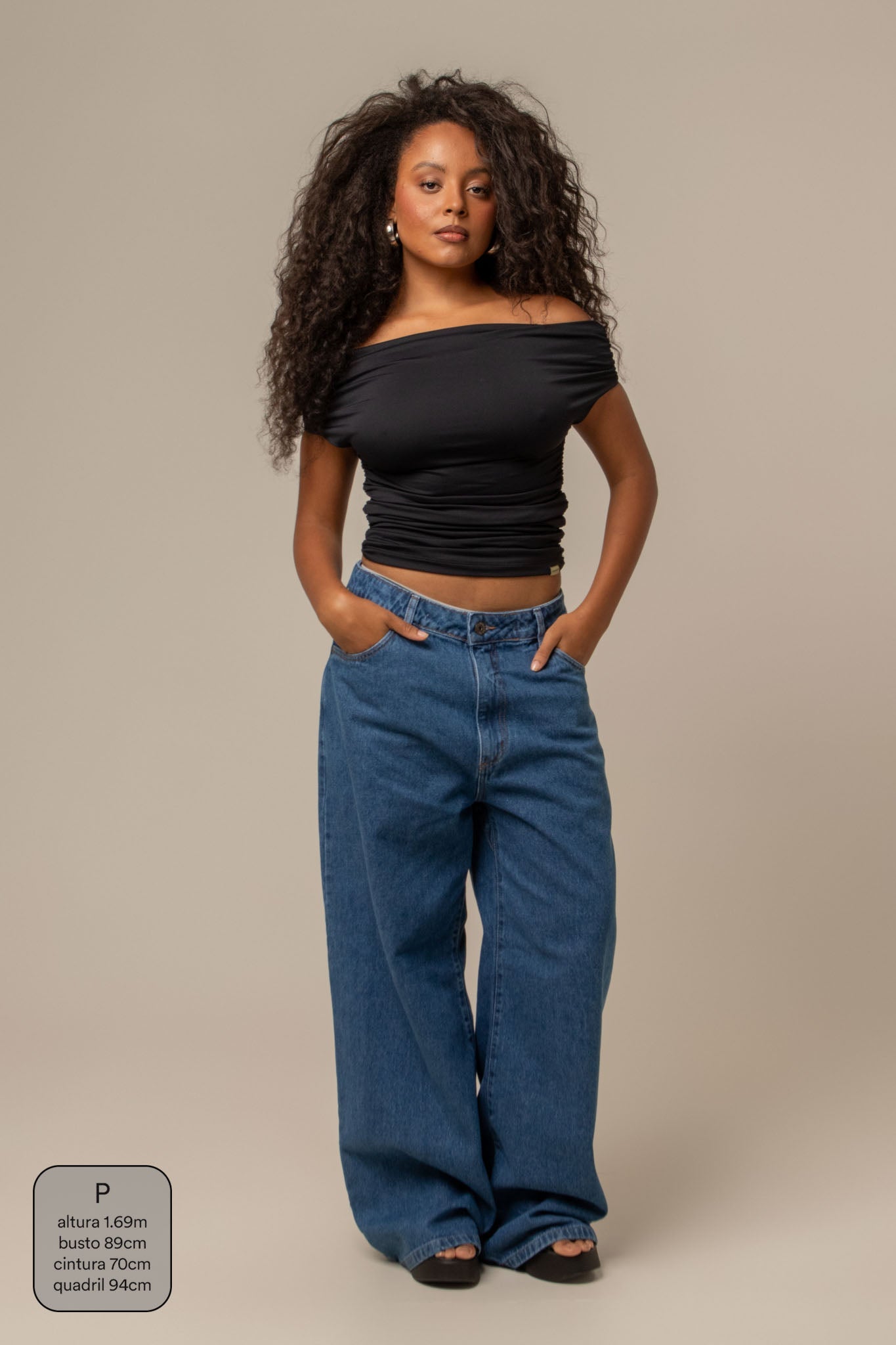 calça jeans ajustável wide denim blue