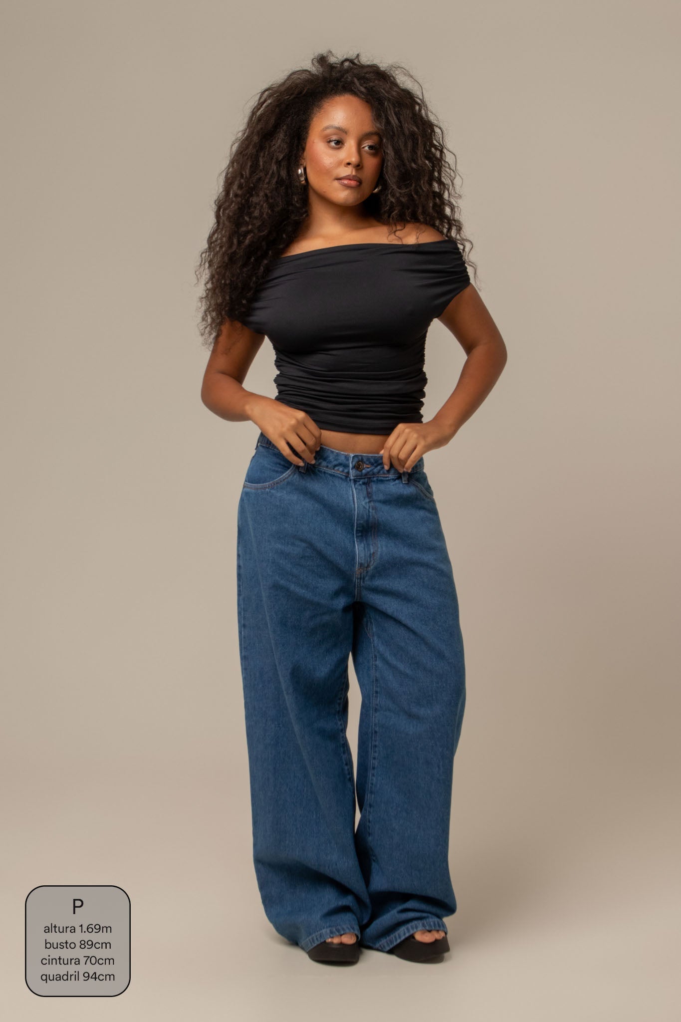 calça jeans ajustável wide denim blue