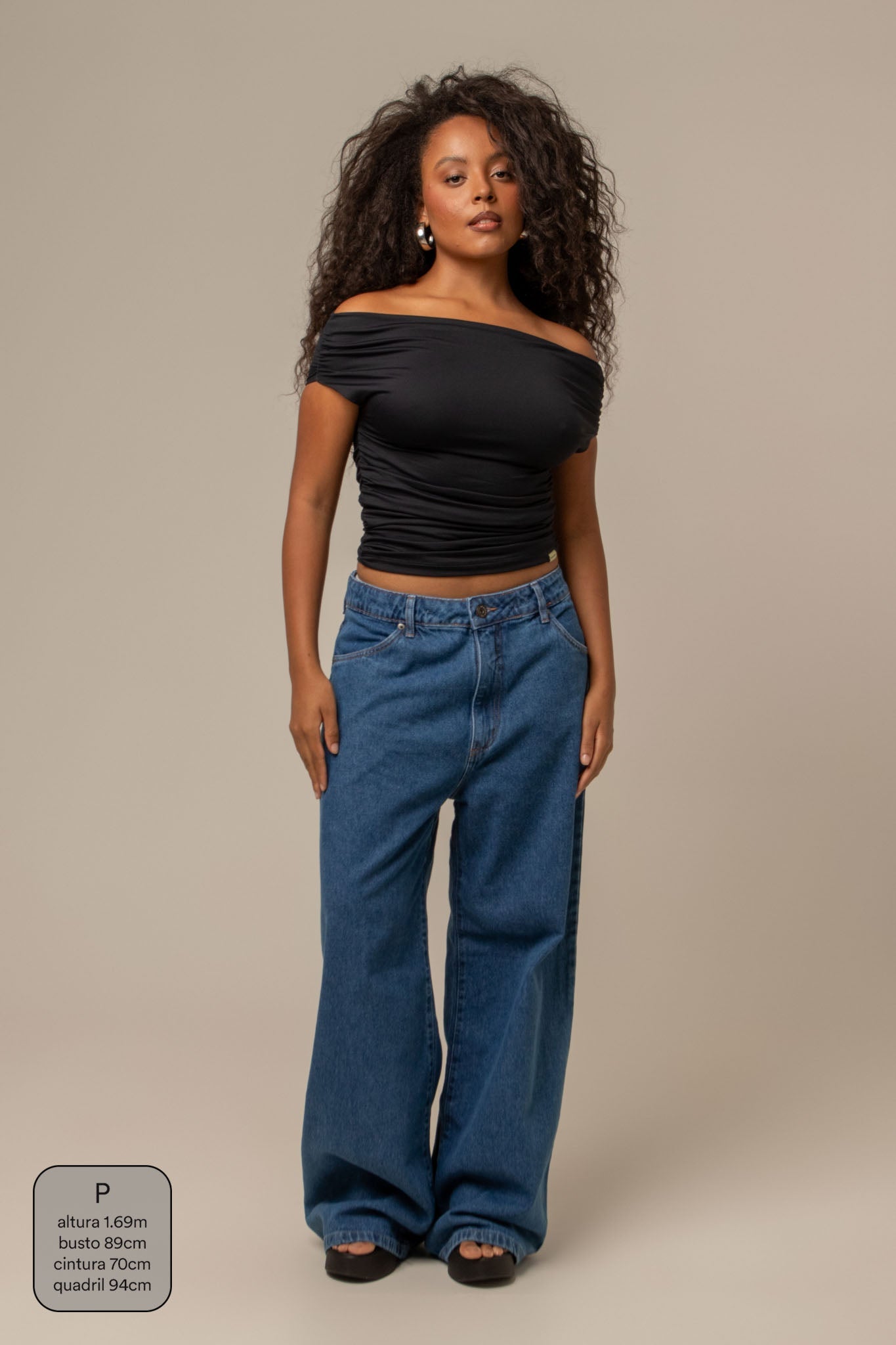 calça jeans ajustável wide denim blue