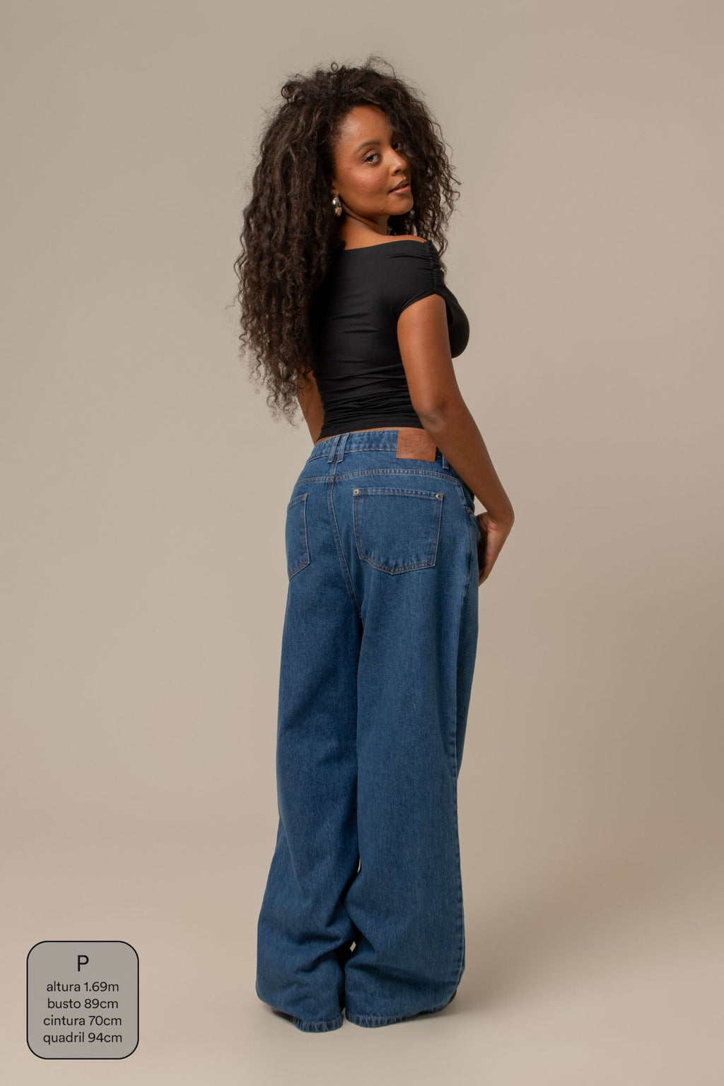 calça jeans ajustável wide denim blue