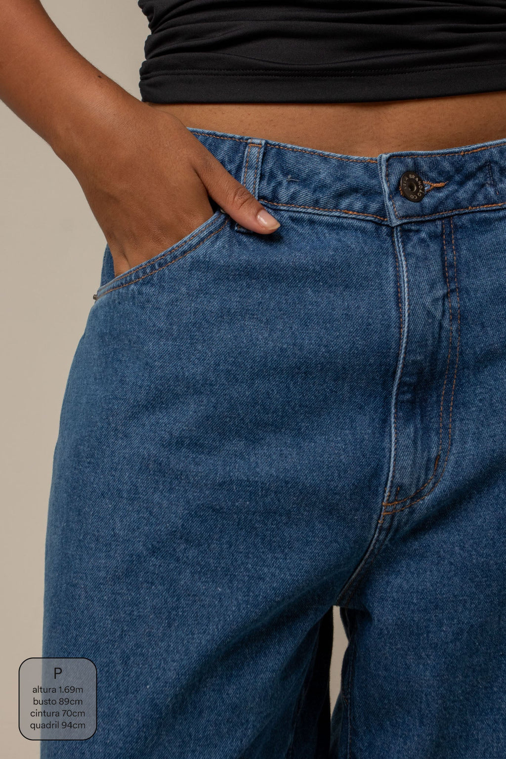 calça jeans ajustável wide denim blue