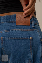 calça jeans ajustável wide denim blue