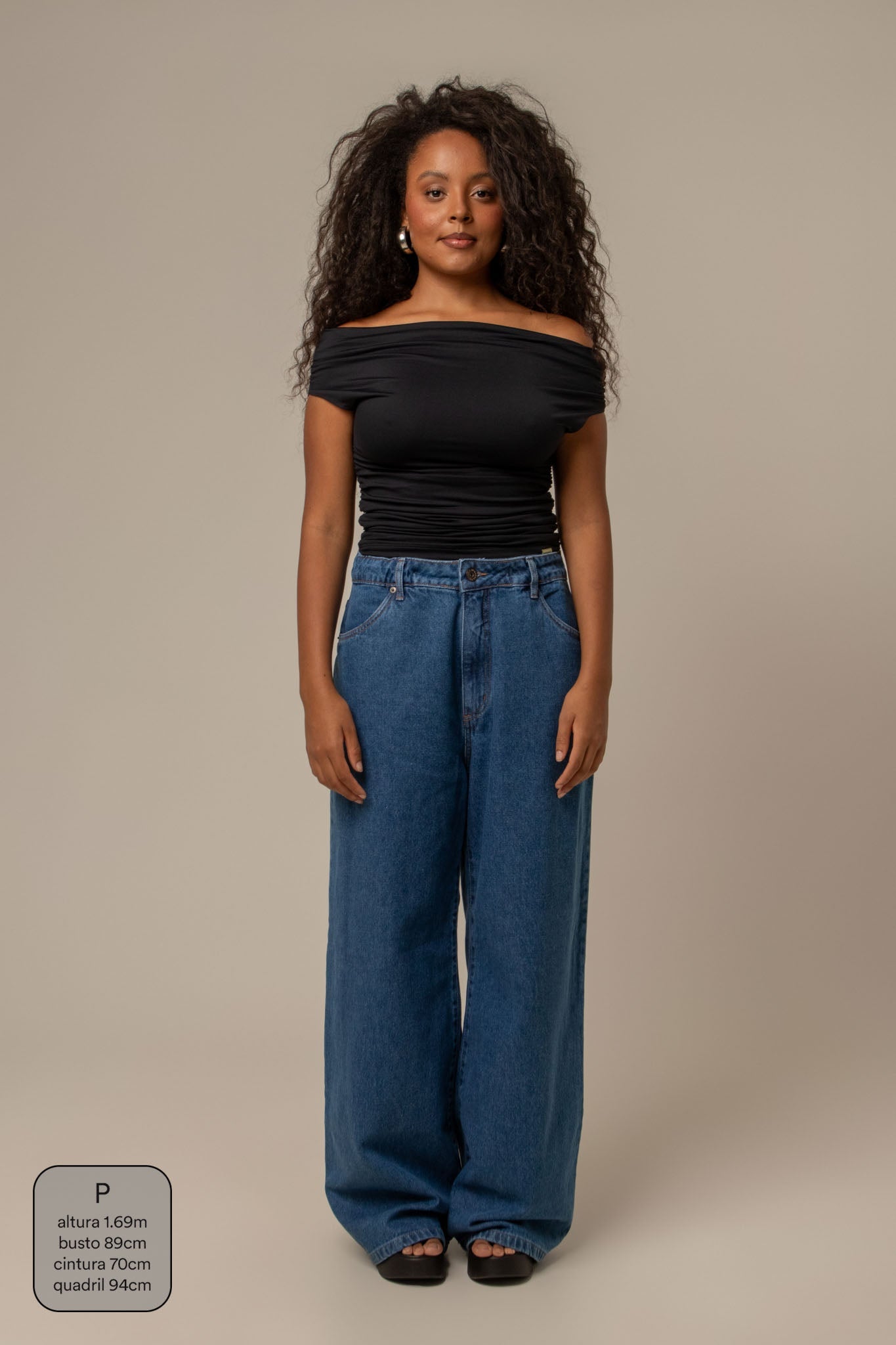 calça jeans ajustável wide denim blue