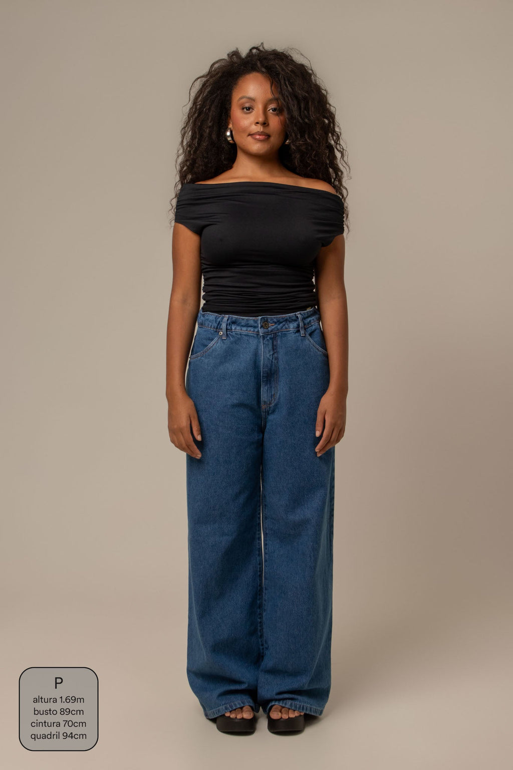 calça jeans ajustável wide denim blue