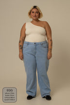 calça jeans ajustável mom clara