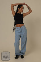 calça jeans ajustável mom clara