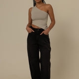 calça jeans ajustável mom midnight black