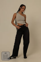 calça jeans ajustável mom midnight black