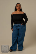 calça jeans ajustável wide denim blue