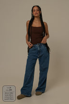 calça jeans ajustável wide denim blue