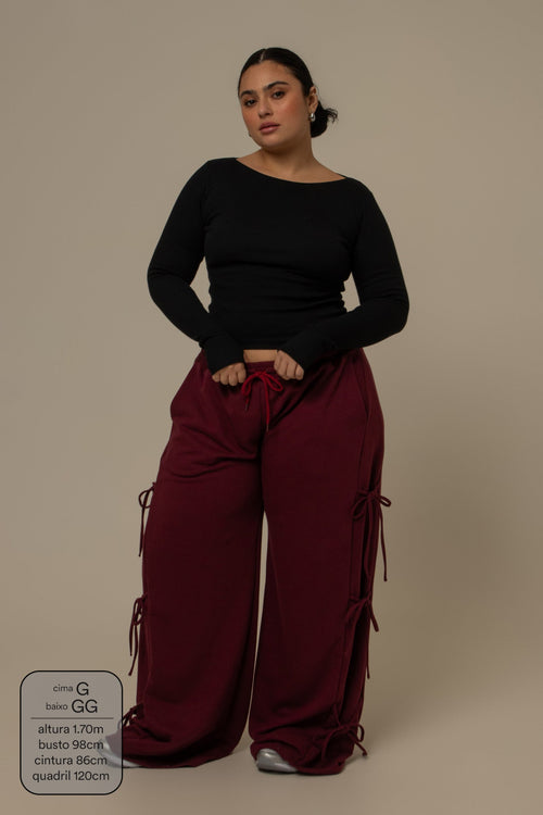 calça de moletom cozy wide lacinho