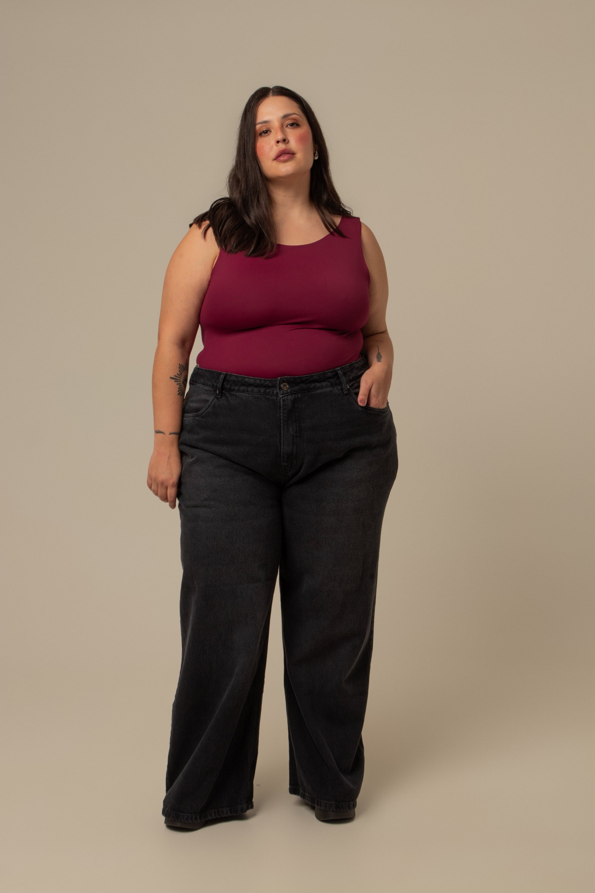 calça jeans ajustável wide midnight black