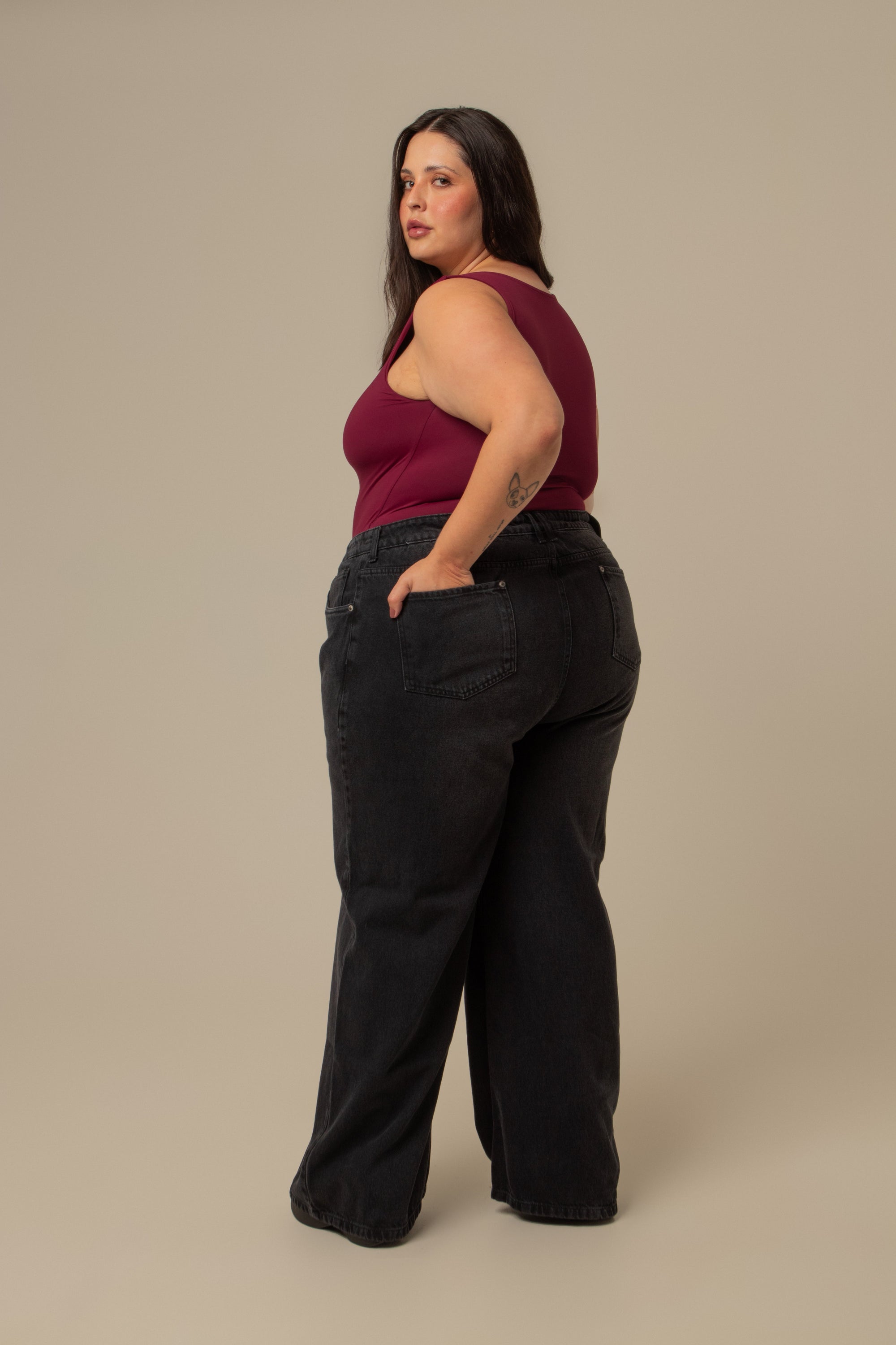 calça jeans ajustável wide midnight black