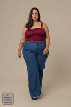 calça jeans ajustável wide denim blue