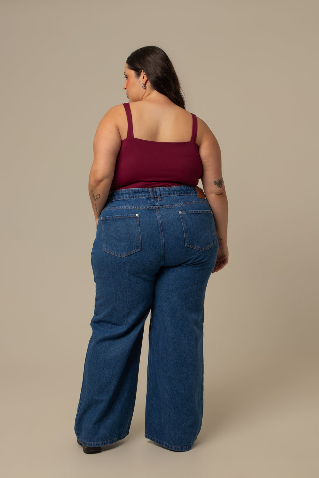 calça jeans ajustável wide denim blue