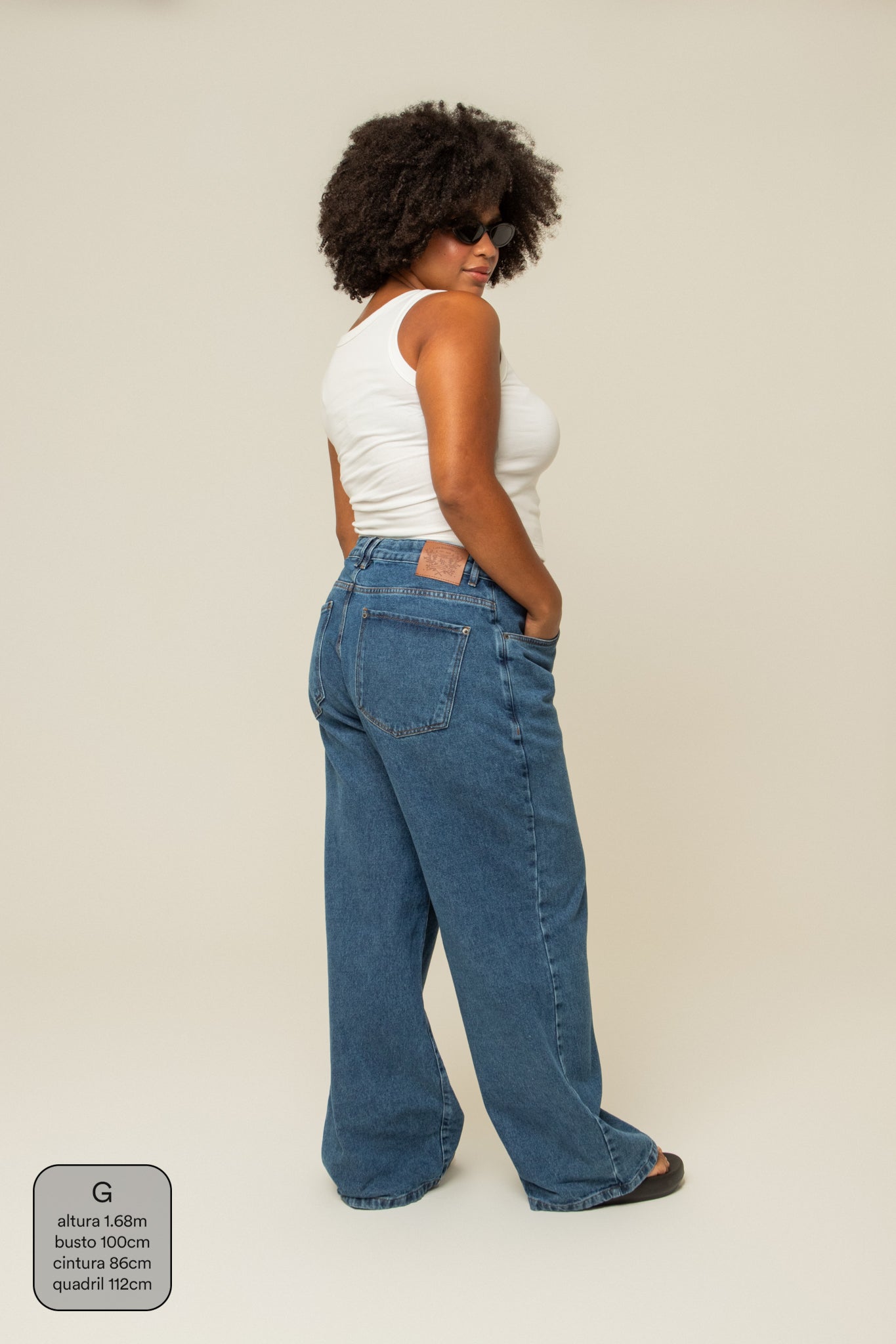 calça jeans ajustável wide denim blue