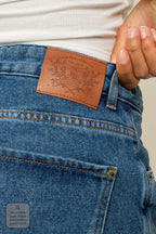 calça jeans ajustável wide denim blue