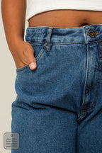 calça jeans ajustável wide denim blue