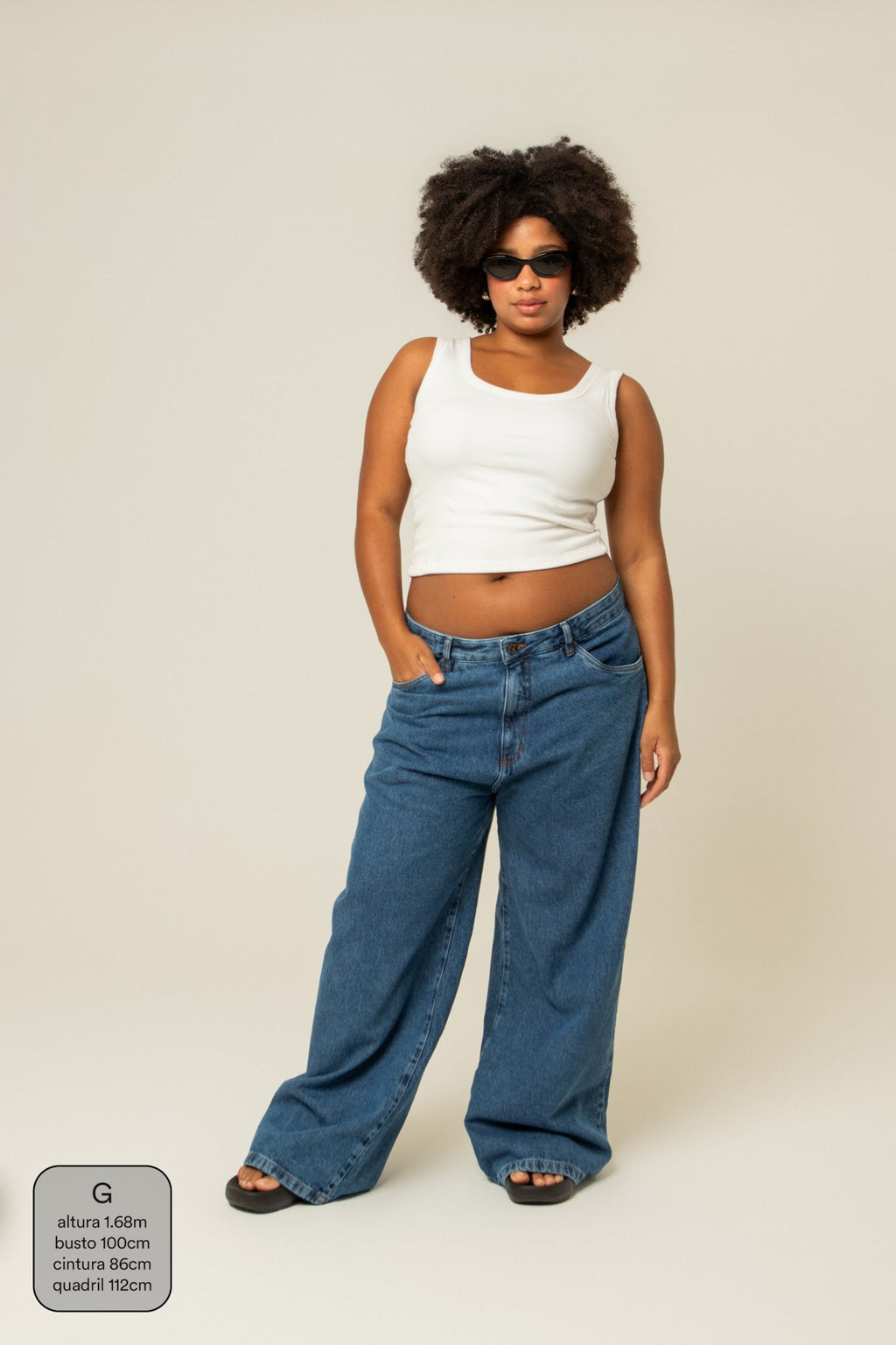 calça jeans ajustável wide denim blue