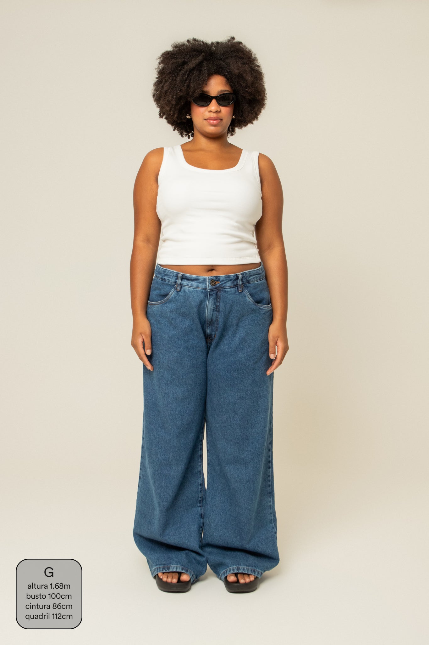 calça jeans ajustável wide denim blue