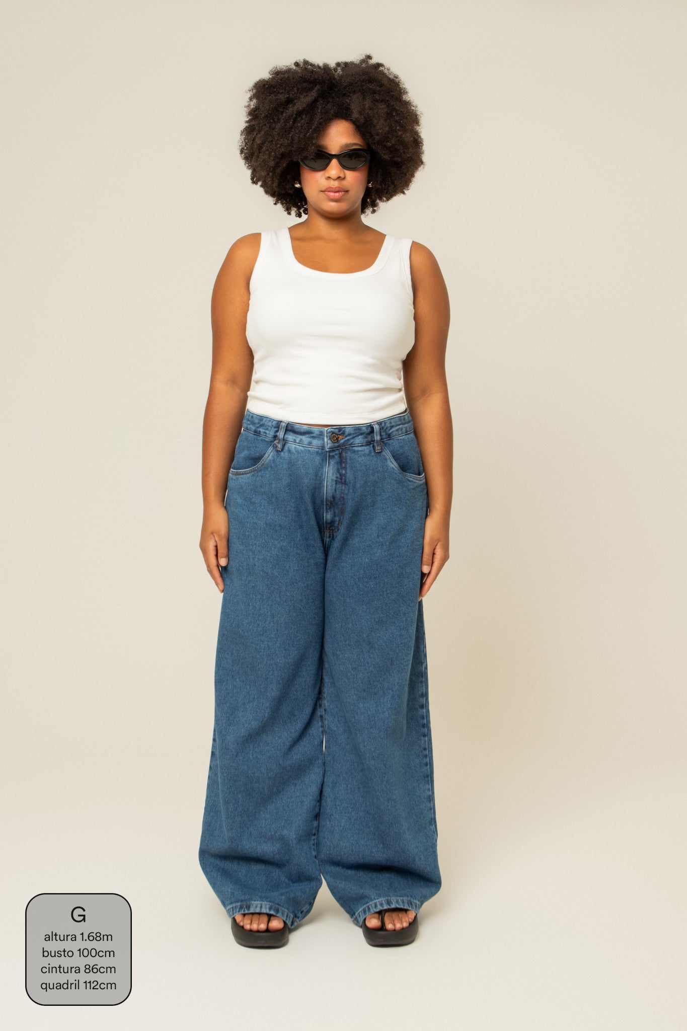 calça jeans ajustável wide denim blue