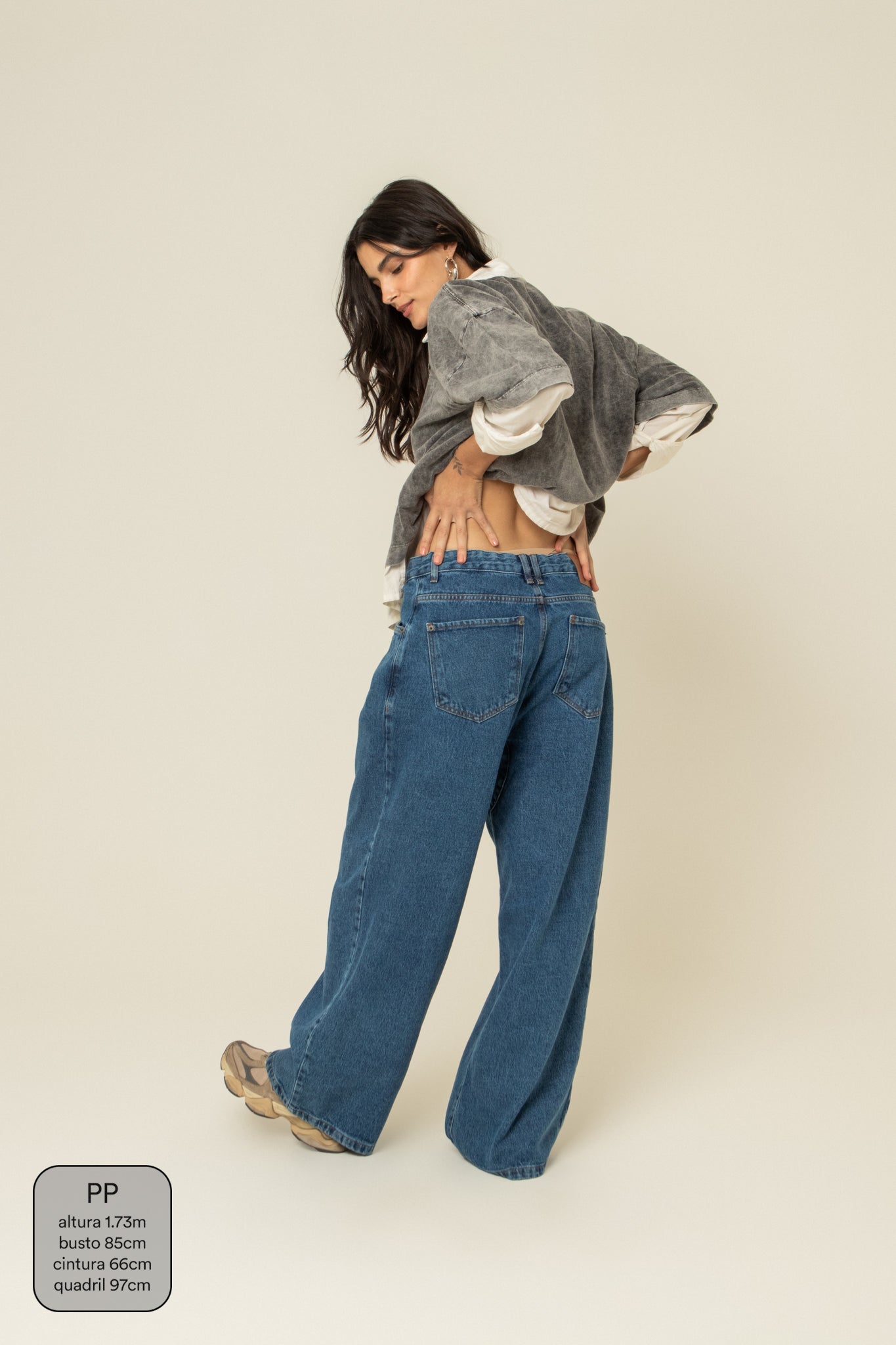 calça jeans ajustável wide denim blue