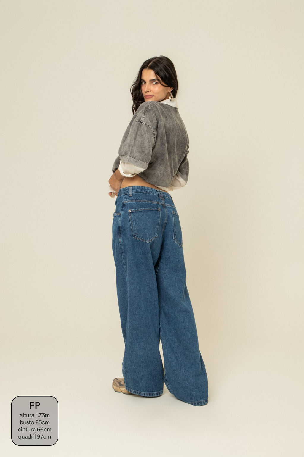 calça jeans ajustável wide denim blue