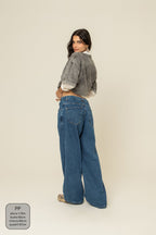 calça jeans ajustável wide denim blue