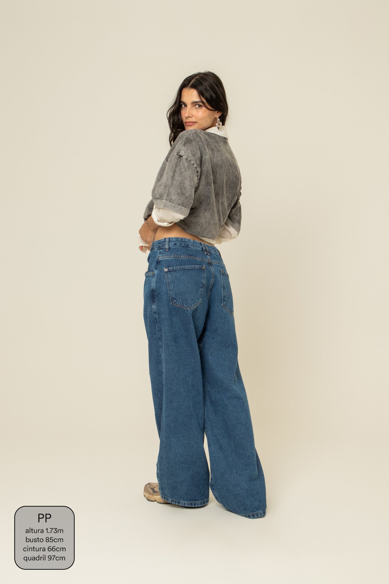 calça jeans ajustável wide denim blue