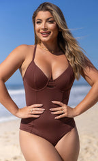 Maiô Modelador Meia Taça Strappy com Bojo Removível Marrom