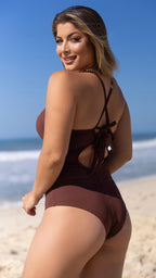 Maiô Modelador Meia Taça Strappy com Bojo Removível Marrom