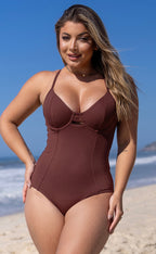 Maiô Modelador Meia Taça Strappy com Bojo Removível Marrom