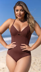 Maiô Modelador Meia Taça Strappy com Bojo Removível Marrom