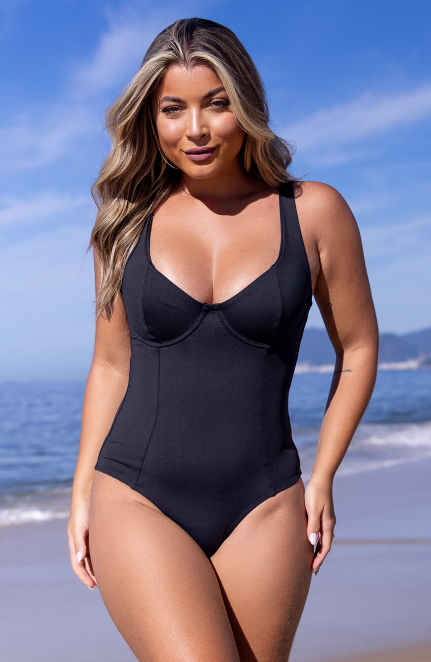 Maiô Modelador Bojo Meia Taça Tradicional Preto