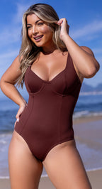 Maiô Modelador Bojo Meia Taça Tradicional Marrom